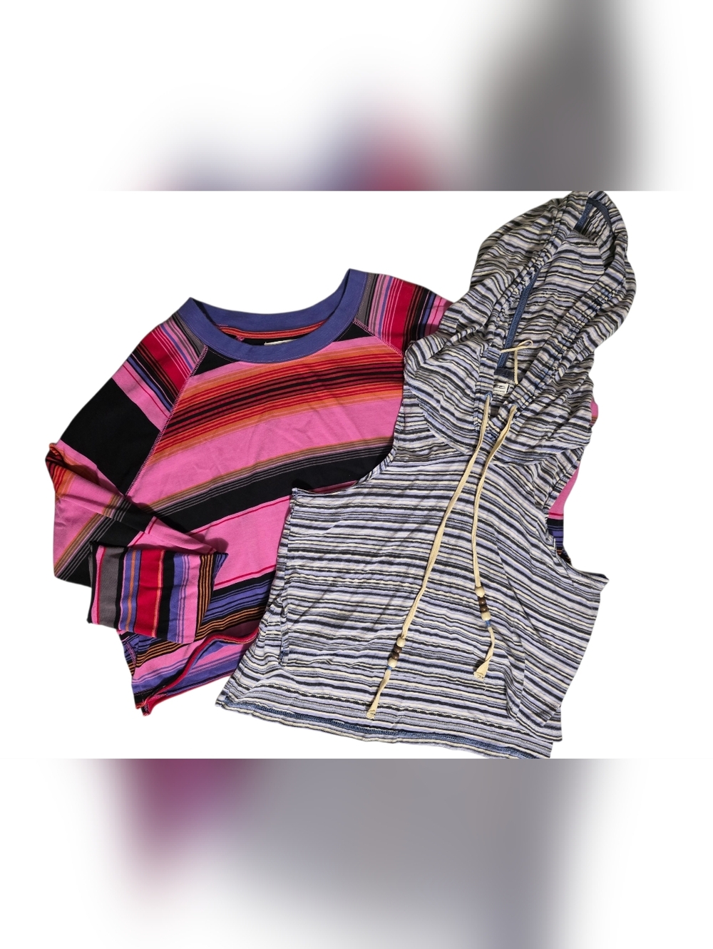 We The Free Striped Pink & Blue Crop Top and Hooded Tank
